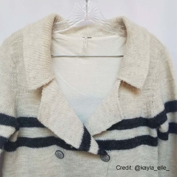 Free People Wool & Linen Earned Stripes Sweater Jacket M - Picture 4 of 13